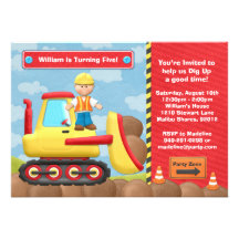 Kids Construction Truck Birthday Party Invitation