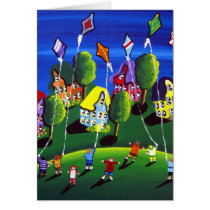 Kids Flying Kites Folk Art