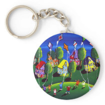 Kids Flying Kites Folk Art