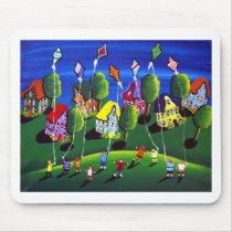Kids Flying Kites Folk Art