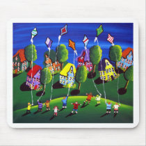 Kids Flying Kites Folk Art