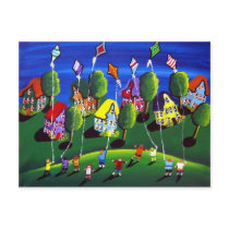 Kids Flying Kites Folk Art