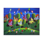 Kids Flying Kites Folk Art postcards
