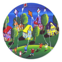 Kids Flying Kites Folk Art