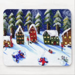 Kids Make Snow Angels Holiday Folk Art mousepads