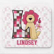Kid's Pink Lion Monogram "L" Mousepad