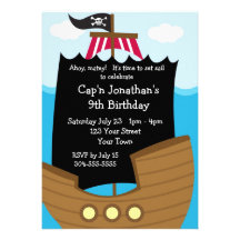 Kids Pirate Ship Birthday Party Personalized Invitation