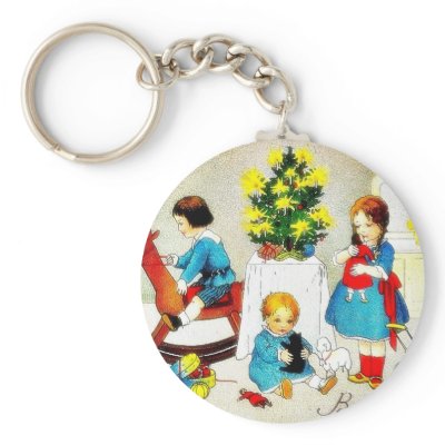 Kids playing with toys and christmas tree keychain by RememberChristmas