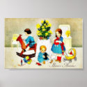 Kids playing with toys and christmas tree posters