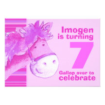 Kids pony treking 7 birthday pink birthday invite