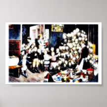 Kids, priests celebrating christmas in the house print