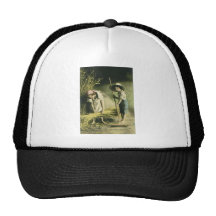 Kids Raking Hay 1903 Vintage Hand Coloured Hats