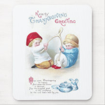 Kids Tug on Giant Wishbone Vintage Thanksgiving Mousepad