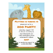 Kids Zoo Birthday Party Invitations