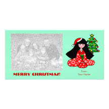 Kimono Girl Christmas Cartoon Illustration Customized Photo Card