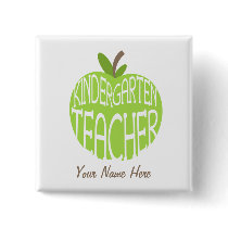 Kindergarten Teacher Button - Green Apple