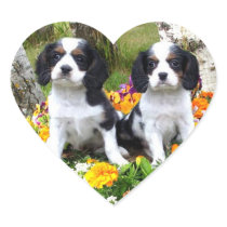 King Charles Spaniel puppies Heart Stickers