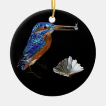 KINGFISHER & SEASHELLS BLUE SAPPHIRE MONOGRAM CHRISTMAS TREE ORNAMENT