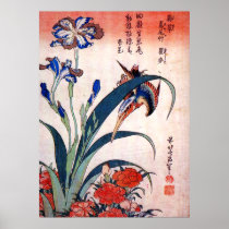 Kingfisher with Irises and Wild Pinks, Hokusai
