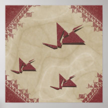 Kirigami Red Birds Fractal Pôsteres
