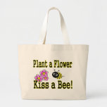 Kiss a bee with pink flowers tote bag