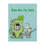 Kiss Me I'm Irish Funny Cartoon Monster Postcards