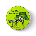 Kiss Me I'm Polish Shamrock Button