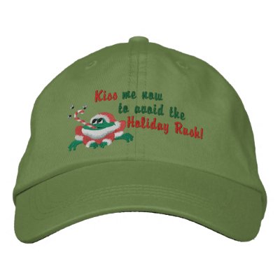 Kiss Me Now Frog Embroidered Baseball Cap by Embroidery4U