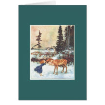 Kissing a Reindeer Greeting Cards