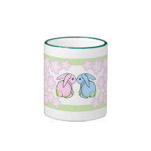 Kissing Bunnies - Pink & Blue Mugs