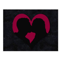Kissing Couple Silhouette on Red Heart Postcard