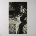 Kissing on the stone wall posters