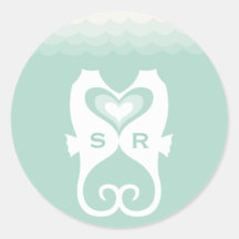 Kissing Seahorses Love Hearts Beach Summer Wedding Sticker