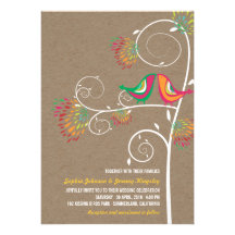 Kissing Summer Birds Whimsical Kraft Paper Wedding Personalized Invitations