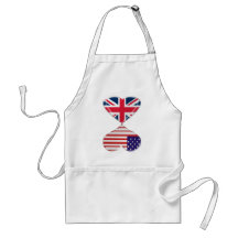 Kissing USA and UK Hearts Flags Art Aprons