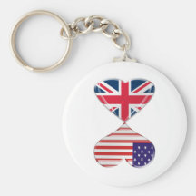 Kissing USA and UK Hearts Flags Art Keychains