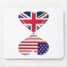Kissing USA and UK Hearts Flags Art Mousemat