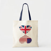 Kissing USA and UK Hearts Flags Art Tote Bag