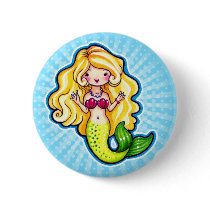 Kissy Bubble Cute Mermaid Custom Button