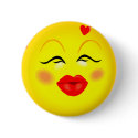 Kissy Face Smiley Girl Pin buttons