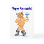 Kitschy Happy Hanukkah Cartoon Cat Card