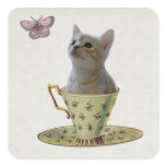 Kitten and Butterfly square stickers