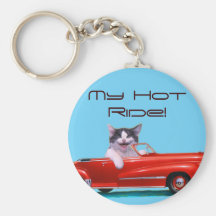 Kitten in a Red Convertible Key Chain