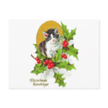 Kitten in Holly Merry Christmas postcards