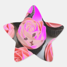 KITTEN ROSE PINK ICING CUPCAKES STICKER