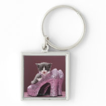 Kitten sitting in glitter shoes key chains