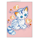 Kitten with Hearts & Swirls Card