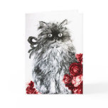 KITTEN WITH RED ROSES ,Black and White