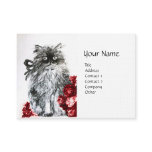 KITTEN WITH ROSES ,Black Red White Linen Paper business cards