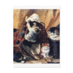 Kittens playing with basket antique painting post cards